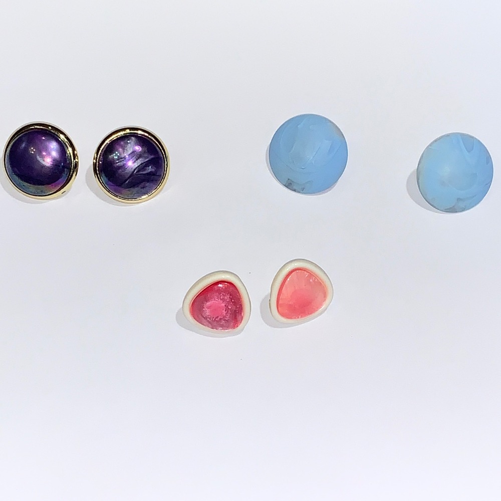Stud Earrings 80s‎ Bundle Colorful Resin Cabochon Gold Tone Women's Jewelry
